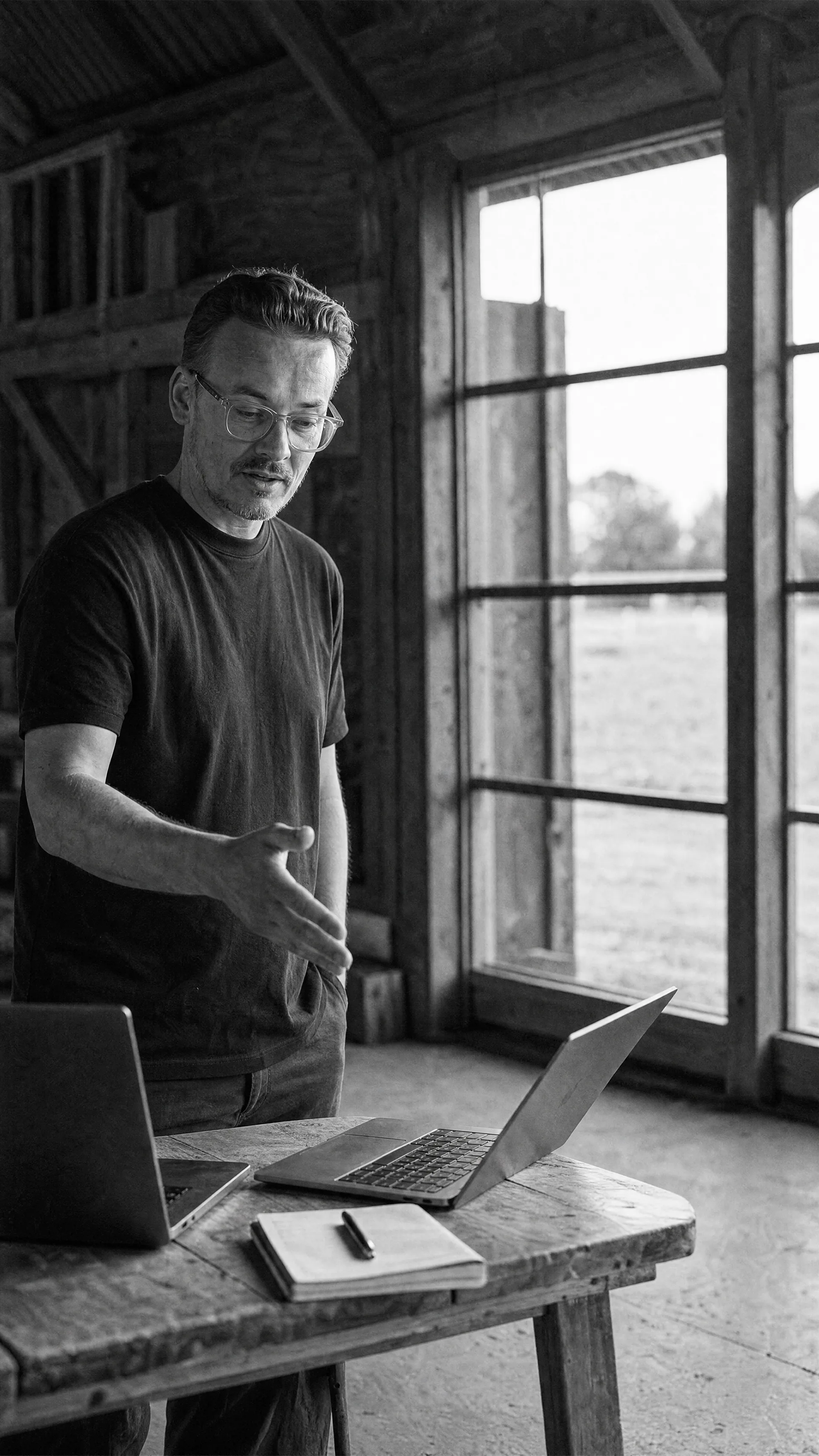 Gideon aan de laptop in de studio
